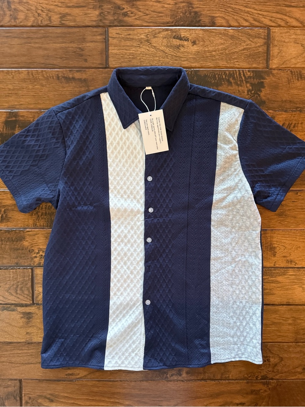 Cobalhaus Men's Short-Sleeve Navy, White  and Light Gray Panel Shirt